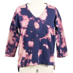 Madewell Reverse Tie Dye 3/4 Sleeve Sweatshirt Pink & Blue Small